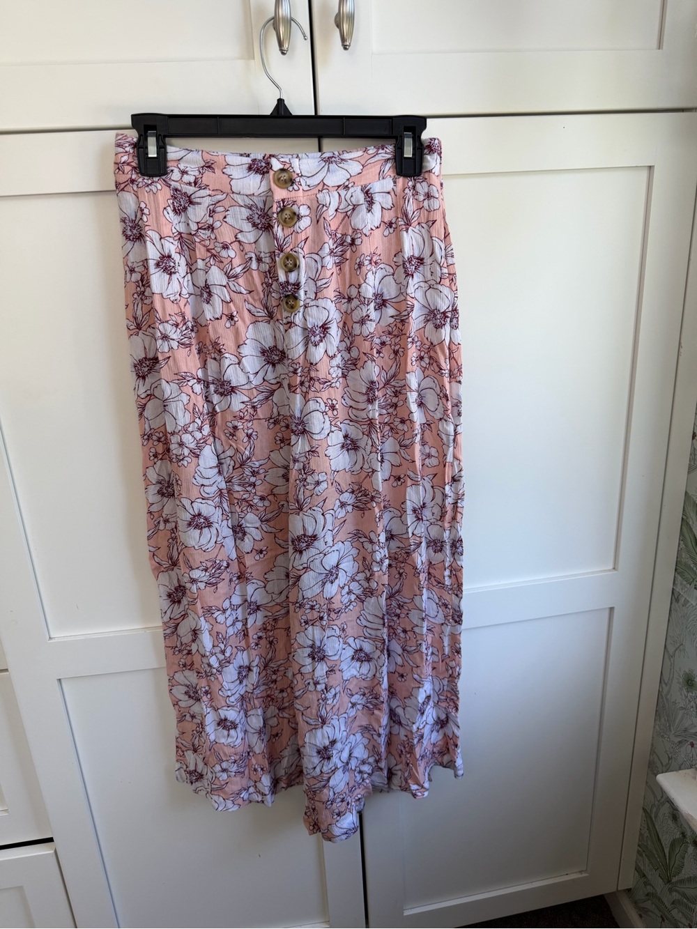 Floral Button-Front Pink Wide Leg Pants